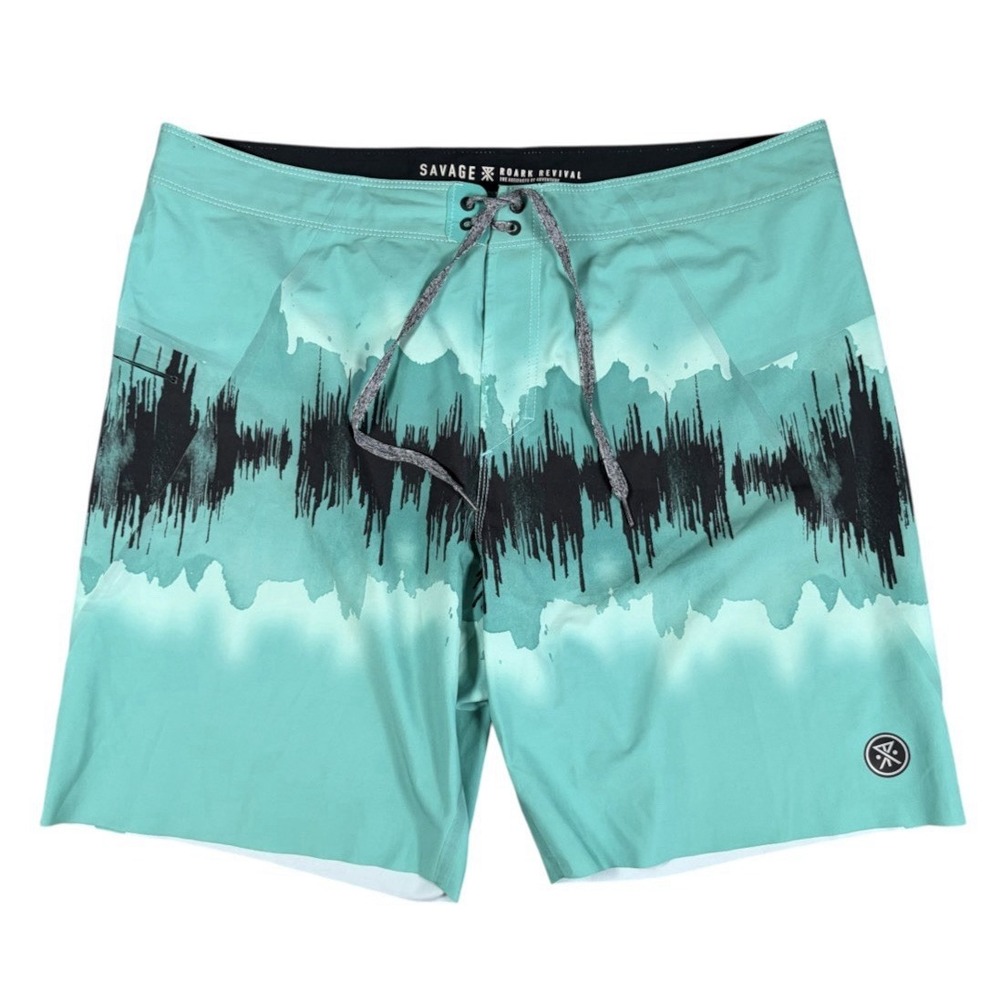 Roark Revival Savage Board Shorts Mens 38 Teal Ink 9" Inseam Swim Trunks Surf